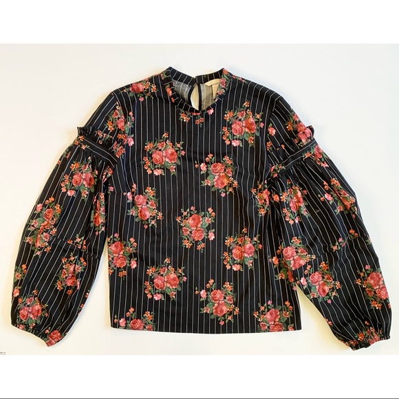 H&M Floral Striped Bishop Sleeve Blouse - Picture 1 of 8